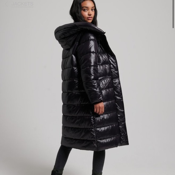 Superdry Shiny Black Long Puffer Jacket size 6 - Picture 2 of 12
